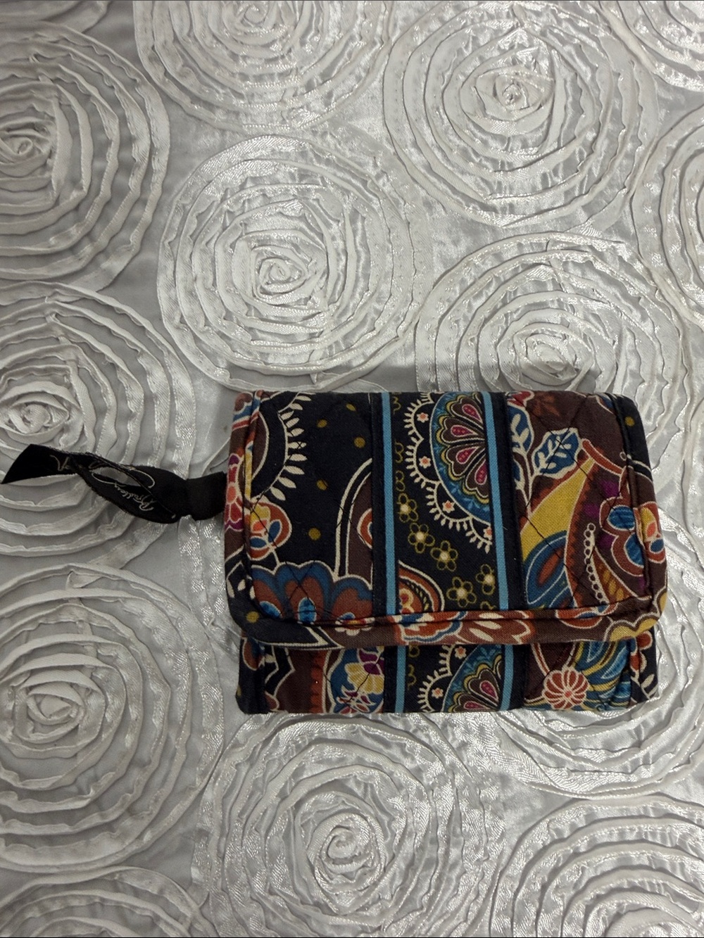 Vera Bradley Black Multi Paisley Quilted Mini Wallet